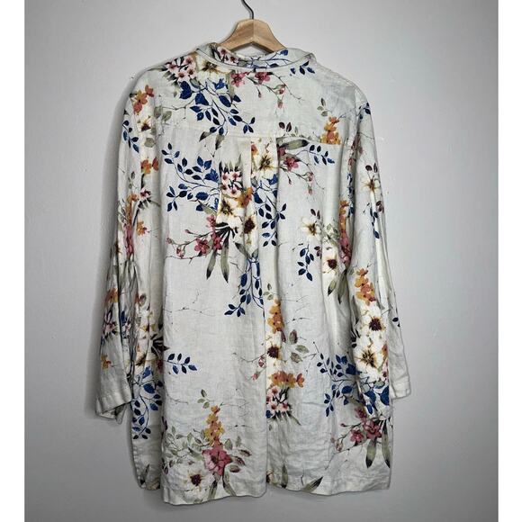 John Mark 100% Linen Floral Button Down Shirt Top White Multicolor 1X - Picture 6 of 6